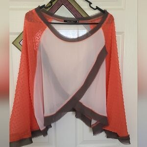 Doe & Rae Vibrant Orange, Brown, and Cream Top